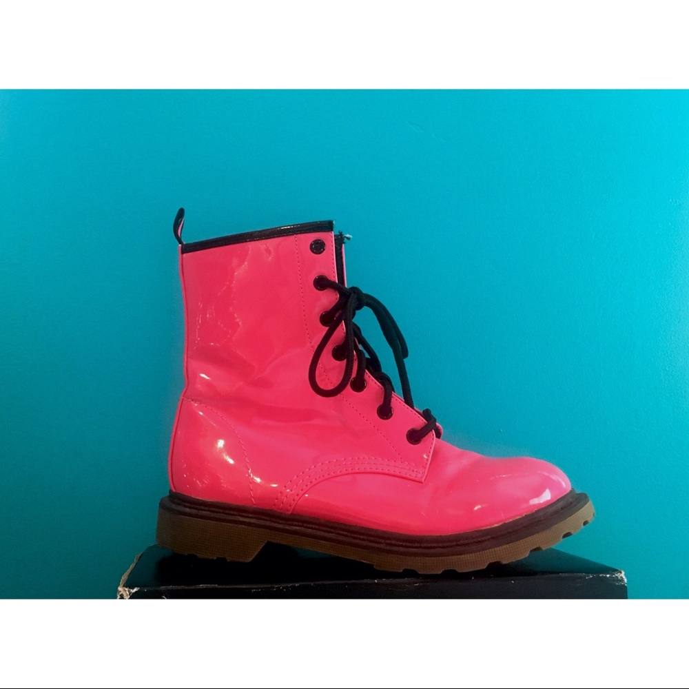 Hot Pink Rubber Combat Boots